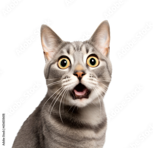 shocked cat pet surprised and scared, png file of isolated cutout object on transparent background. © Аrtranq