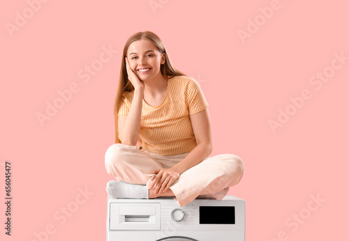 Pretty young woman sitting ...