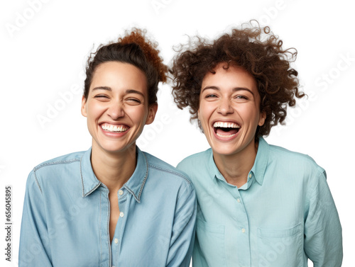 two amazed young women friends, png file of isolated cutout object on transparent background. photo