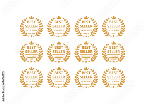 Set of best seller of all month award medal label. Vector icon template