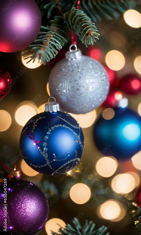 A Close-Up Of Christmas Ornaments With Sparkling Bokeh Lights A Close-Up Of Christmas Ornaments With Sparkling Bokeh Lights