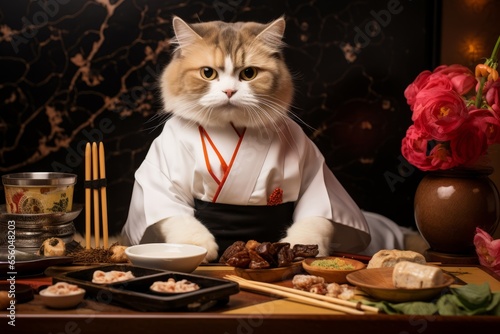 Japanese Sushi Cat Chef Generative Ai