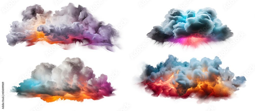 Abstract set of colorful fluffy clouds on transparent background. Generative AI Abstract set of colorful fluffy clouds on transparent background. Generative AI