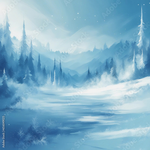 Winter illustrative landscape. Generative AI. © F@natka