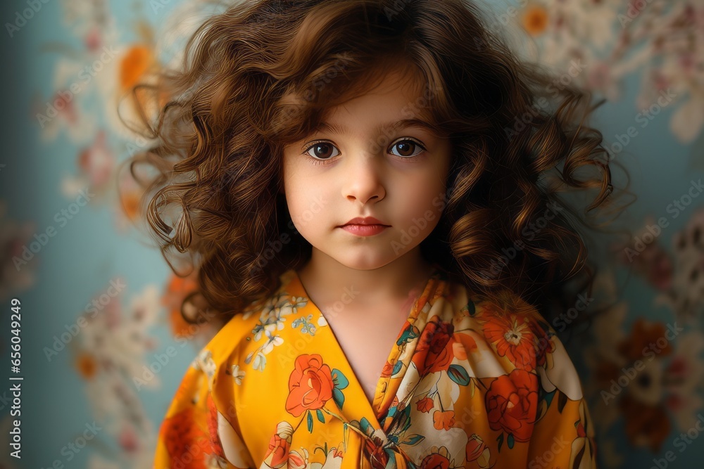 Portrait of a cute little girl with curly hair. Studio shot. Portrait of a cute little girl with curly hair. Studio shot.