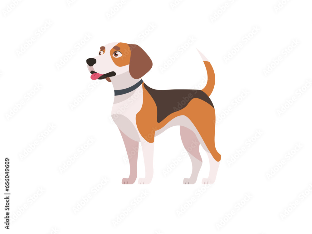 Happy Beagle, pedigree dog, side view, Icon Isolated Sign Flat Style Vector Illustration Symbol on White Background