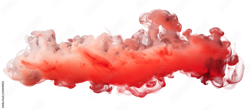 Flowing red color smoke on transparent background. Generative AI