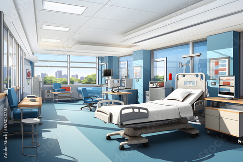 Medical Room with Hospital Ward Equipment and Healthcare Professionals