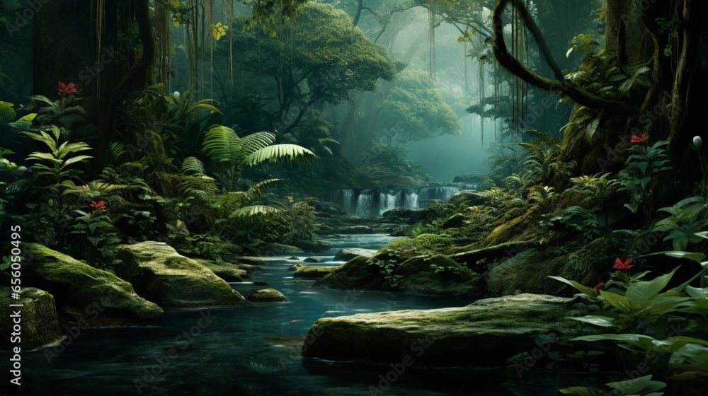 a lush jungle, emphasizing the untouched beauty of remote natural landscapes