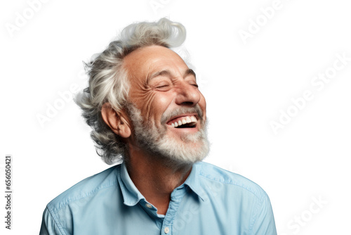 happy old man grandfather In a shirt, png file of isolated cutout object on transparent background.