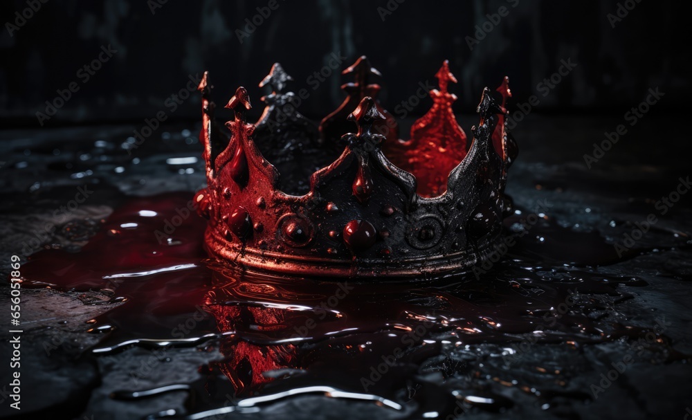 Obraz na płótnie a royalty ornate crown laying on a puddle of blood. murder concept. downfall of a king, queen, prince or princess.  w salonie