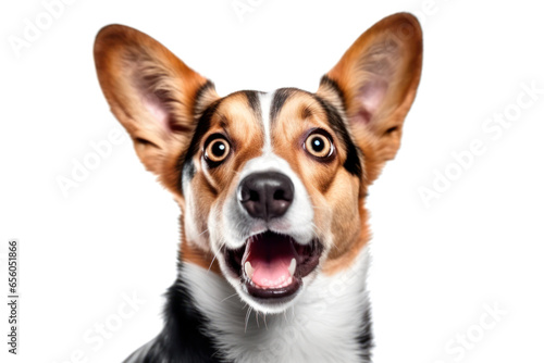 Portrait of curious Corgi dog isolated on white background