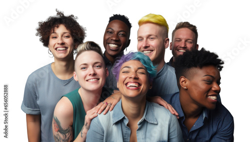 diversity group of happy people, group photo at a party or corporate event, png file of isolated cutout object on transparent background.