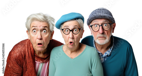 group of scared surprised old people, png file of isolated cutout object on transparent background.