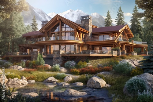Mountain Bliss: Cozy Log Cabins, Panoramic Views, and Fresh Air Await at this Serene Retreat, generative AI © Michael