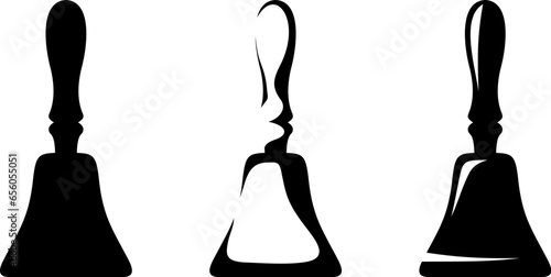 Handbells. Black silhouettes of bells isolated on a white background. Set of vector illustrations photo