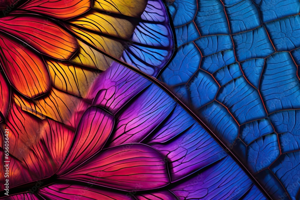 Vibrant and Intricate: Abstract Background Images Visualizing a Microscopic Butterfly Wing, generative AI