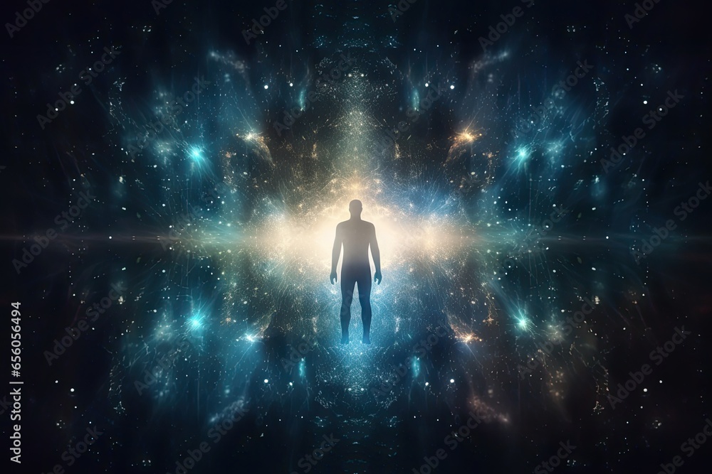 Silhouette of human astral human body concept image for near death experience, spirituality, and meditation - AI Generated Silhouette of human astral human body concept image for near death experience, spirituality, and meditation - AI Generated