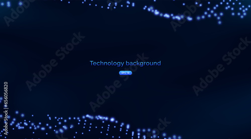 Abstract nanotechnology flow science background vector concept. Futuristic dynamic background with swirling digital wave particles.