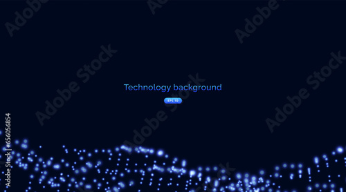 Abstract nanotechnology flow science vector background concept. Futuristic dynamic background with swirling digital wave particles.