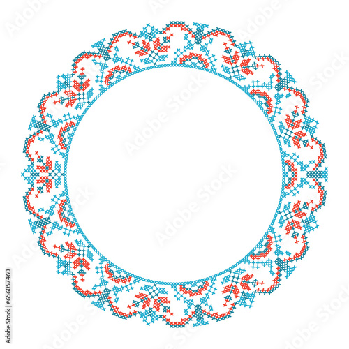 Round frame cross-stitch motifs folk embroidery