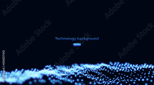 Futuristic dynamic background vector with swirling digital wave particle. Abstract nanotechnology flow science background concept.