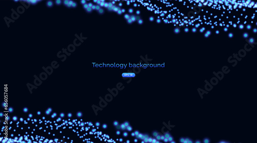Futuristic dynamic background with swirling digital wave particle. Abstract nanotechnology flow science background concept.