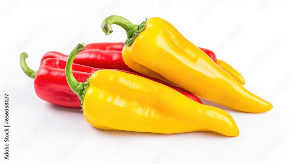 Red and yellow peppers isolated on white background. Red and yellow peppers isolated on white background.