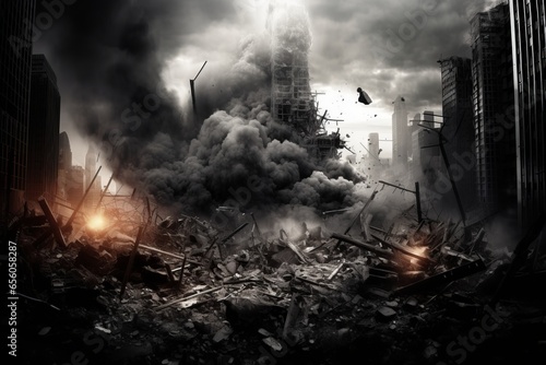 Collapse of a skyscraper after a terrorist bomb attack First Responder Generative Ai