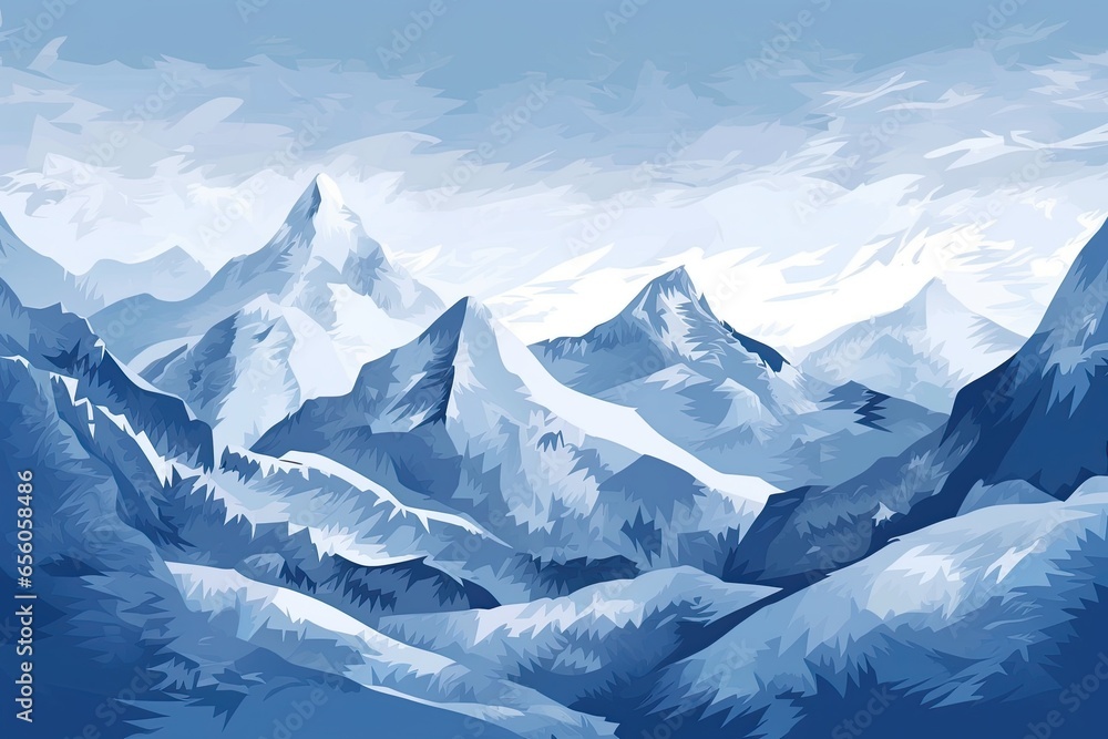 Winter Wonderland: A Cool-toned, Abstracted Mountain Range in Digital Art, generative AI