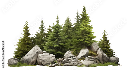 spruce forest with rocks, png file of isolated cutout object on transparent background. © Аrtranq