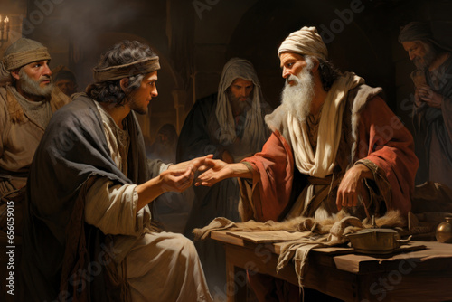 Illustration of Apostle Paul and his friend Timothy and the gentile members of the church Generative AI photo