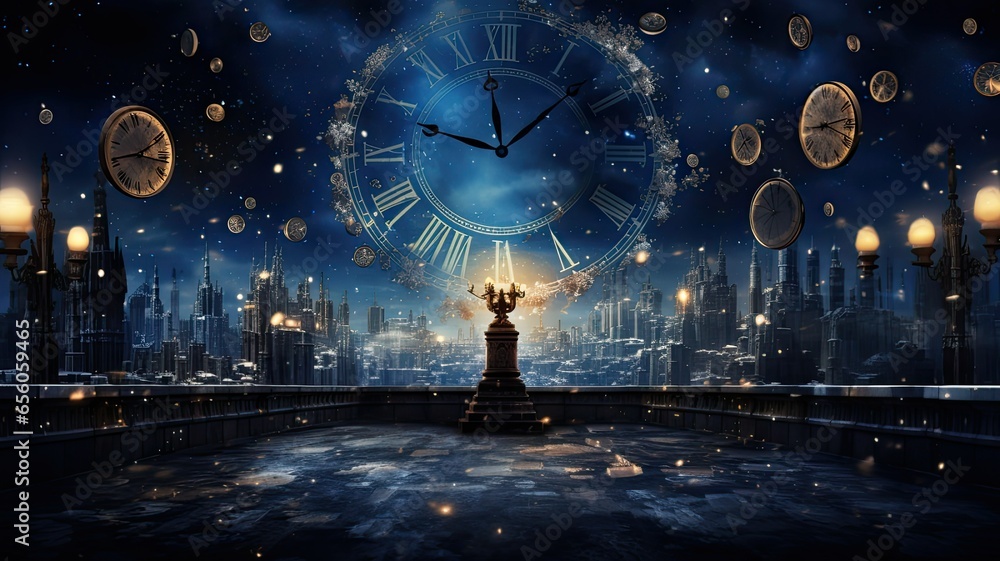 happy new year 2024 countdown clock on abstract glittering midnight sky with copy space - obrazy, fototapety, plakaty 