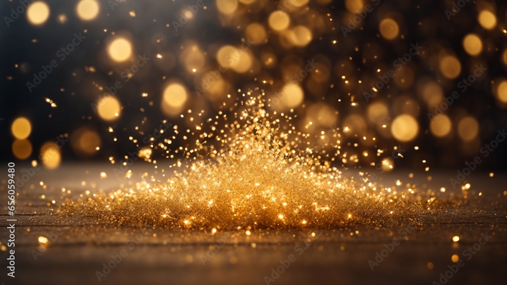 Yellow glow particle abstract bokeh background, magical christmas background with copy space, Generative AI Yellow glow particle abstract bokeh background, magical christmas background with copy space, Generative AI