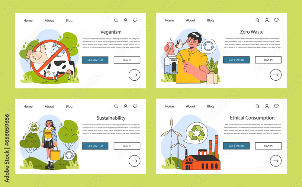 Sustainable living web banner or landing page set. Vegan and cruelty Sustainable living web banner or landing page set. Vegan and cruelty