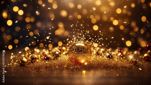 Christmas bokeh background with golden spheres, Christmas background, Generative AI