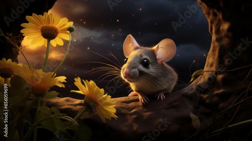 fairytale mouse in the forest among the leaves © Nadiia_art