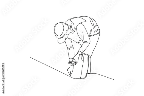 Man planting rice. Farmer activity minimalist concept. black and white design by vector illustrator. Simple line. Flat cartoon vector illustration.