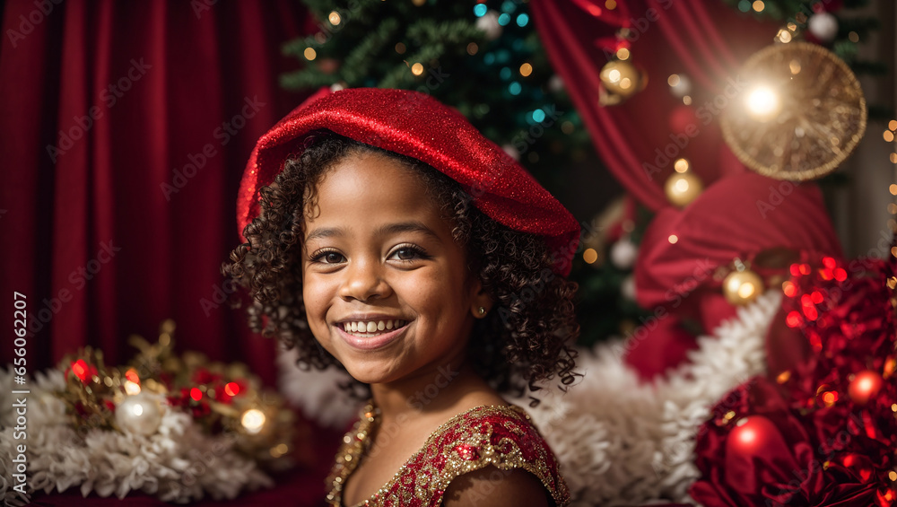Portrait of a little African American girl wearing a Santa hat Portrait of a little African American girl wearing a Santa hat