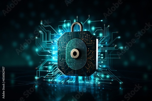 Cyber security lock as a symbol of IT security precautions against hacker attacks Generative Ai photo