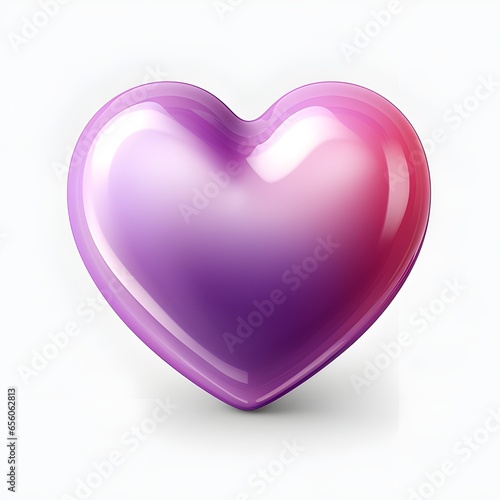 Happy Valentine's Day 3D holographic purple heart shape icon in Y2K style. Design for greeting cards, posters, banners, flyers, invitations to parties, and social media templates. Generative AI.