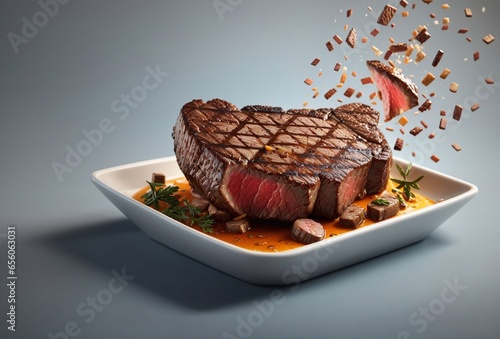 Beef steak photo realistic 3d steak falling in photo