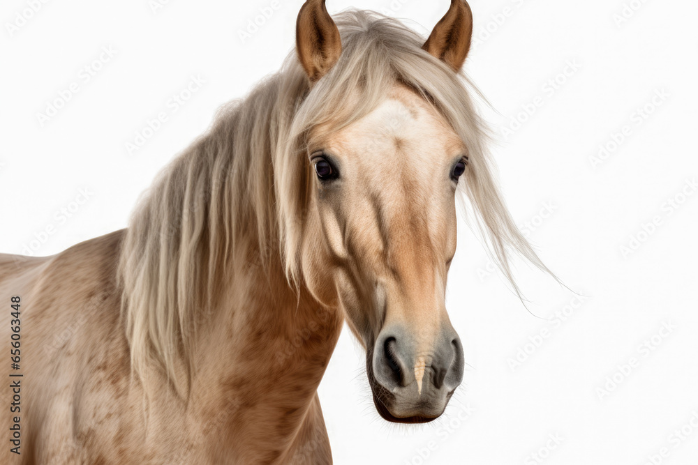 Portrait of a chestnut horse with long mane on white background Portrait of a chestnut horse with long mane on white background