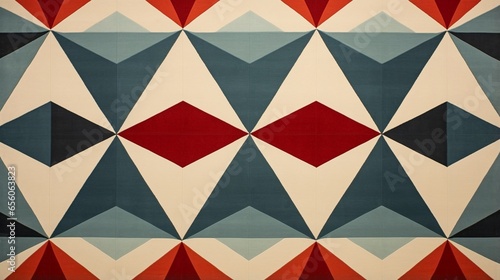 a mid-century modern carpet, with geometric patterns and retro colors that evoke the style of a bygone era