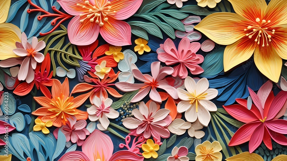 Artistic floral pattern, which can be used as a tiled multiplied image, also as a tiled or not tile wallpaper / background. Colorful illustration created by Generative AI Artistic floral pattern, which can be used as a tiled multiplied image, also as a tiled or not tile wallpaper / background. Colorful illustration created by Generative AI