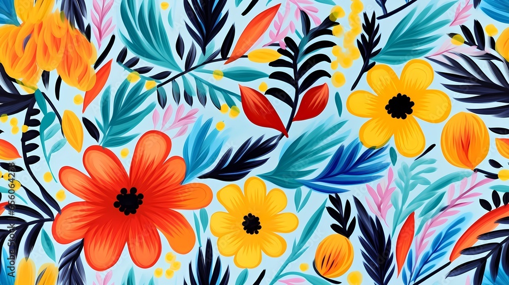 Artistic floral pattern, which can be used as a tiled multiplied image, also as a tiled or not tile wallpaper / background. Colorful illustration created by Generative AI Artistic floral pattern, which can be used as a tiled multiplied image, also as a tiled or not tile wallpaper / background. Colorful illustration created by Generative AI