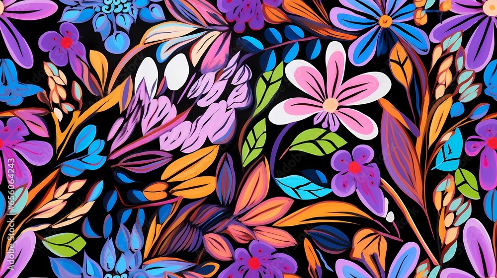 Artistic floral pattern, which can be used as a tiled multiplied image, also as a tiled or not tile wallpaper / background. Colorful illustration created by Generative AI Artistic floral pattern, which can be used as a tiled multiplied image, also as a tiled or not tile wallpaper / background. Colorful illustration created by Generative AI