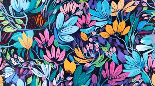 Artistic floral pattern  which can be used as a tiled multiplied image  also as a tiled or not tile wallpaper   background. Colorful illustration created by Generative AI