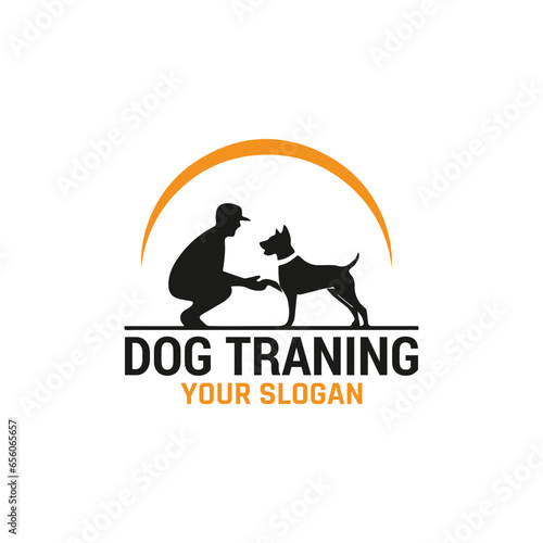 dog training grooming paw logo design vector