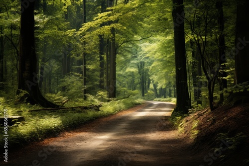 Forest road with tranquil calm atmosphere Generative Ai